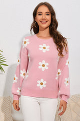 Rosa Pullover mit überschnittenen Schultern und Blumenmuster