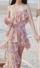 VESTIDO MINI SIN MANGAS JACQUARD EN ROSA
