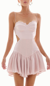 Gerafftes, rückenfreies Riemchen-Midikleid in Pink