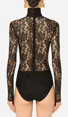 LACE LONG SLEEVE MINI DRESS IN BLACK
