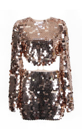 MINI VESTIDO DE MANGA LARGA BRILLANTE EN DORADO
