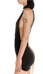 BANDAGE-MINIKLEID MIT QUASTEN IN SCHWARZ