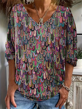 Boho-Top in Übergröße, Damen-Plus-Top mit Allover-Paisley-Print, halblange Ärmel, V-Ausschnitt, leicht dehnbar