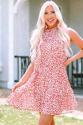 Rosa gestuftes ärmelloses Minikleid mit Leopardenmuster und Rüschen