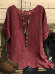 Camiseta informal de talla grande para mujer, cuello redondo liso, sin elasticidad, translúcida, holgada.