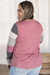 Top de talla grande con mangas a rayas de color rosa caramelo