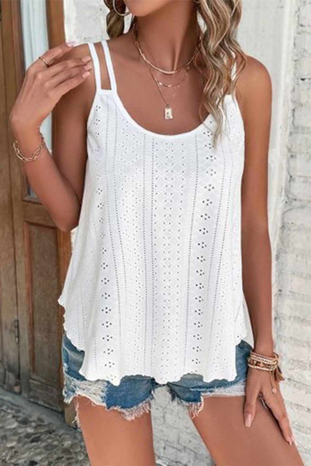Pink Eyelet Strappy Scoop-Neck Tank Top