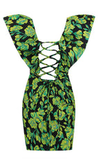 JACQUARD-MINIKLEID MIT V-AUSSCHNITT