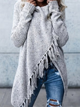 Lässiger Pullover in Übergröße, Damen-Pullover mit einfarbigem Quastenbesatz, langen Ärmeln, Wasserfallausschnitt und hohem Stretchanteil