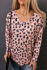 Rosafarbenes, kamelfarbenes Frottee-Top mit Leopardenmuster
