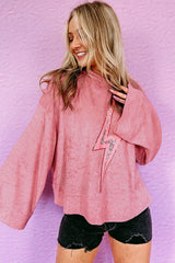 Rosa Oversize-Kapuzenpullover mit Pailletten „Thunder Bolt“