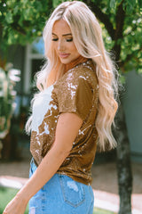 Orangefarbenes, gebleichtes, blankes Kurzarm-Top mit Rundhalsausschnitt