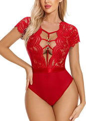 Avidlove Kurzarm-Dessous aus Spitze, Teddy-Bodysuit, Oberteile zum Ausgehen, Einteiler, Chemise, Clubwear