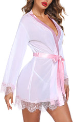 Avidlove Dessous-Bademantel, Spitze, Kimono, Überzug, Satin-Netz-Bademantel, Babydoll, Dessous-Set