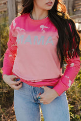 Pink Mama Pullover mit Batikmuster und Strass-Buchstabengrafik