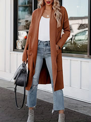 Plus Size Casual Coat, Women's Plus Solid Long Sleeve Lapel Collar Long Coat With Pockets