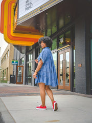 Rolled Sleeve Single-Breasted Lapel Button Causal Denim Mini Dress