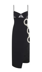 VESTIDO MIDI CON PARTIDO EN NEGRO