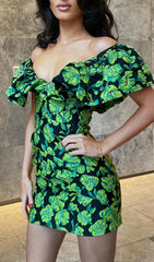 JACQUARD-MINIKLEID MIT V-AUSSCHNITT