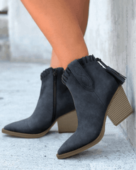Women's Casual Retro Tassel Zipper Chunky Heel Ankle Boots