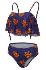 Royal Blue Spaghetti Straps Printed Swimwear