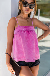 Gesmoktes Tanktop aus Denim in Mineralwaschung in Rosa