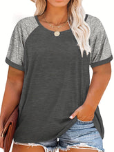 Lässiges T-Shirt in Übergröße, Damen-T-Shirt mit Farbblockdesign und kurzen Ärmeln sowie leichtem Stretch
