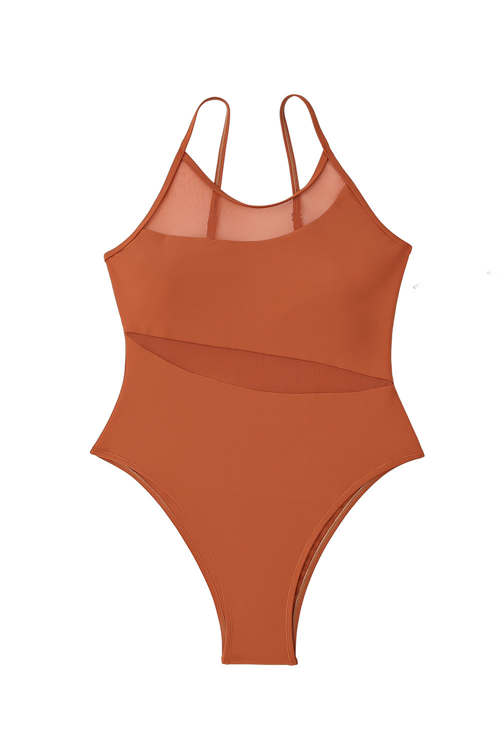 Orange  Asymmetrical Mesh Cutout Spaghetti Strap One Piece Swimsuit