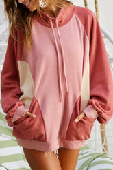 Rosa Sweatshirt mit Kordelzug und Farbblockdesign