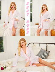 Avidlove Dessous-Bademantel, Spitze, Kimono, Überzug, Satin-Netz-Bademantel, Babydoll, Dessous-Set