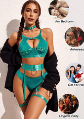 Avidlove Dessous-Set mit Bügel, Push-Up, Bondage-Dessous-Set, 5-teiliges Riemchen-Dessous-Set (ohne Strümpfe)