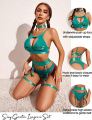 Avidlove Dessous-Set mit Bügel, Push-Up, Bondage-Dessous-Set, 5-teiliges Riemchen-Dessous-Set (ohne Strümpfe)