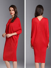 Vestido midi holgado con mangas murciélago y plisado de moda