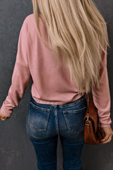 Rosa, leichtes Strick-Crop-Top mit Reverskragen