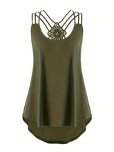 Plus Size Cami Top mit einfarbiger Kontrastspitze und überkreuztem Saum, Damen Plus Size Leicht dehnbares Freizeittop