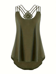 Plus Size Cami Top mit einfarbiger Kontrastspitze und überkreuztem Saum, Damen Plus Size Leicht dehnbares Freizeittop