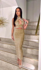 VESTIDO DORADO CHAMPÁN FRANCÉS