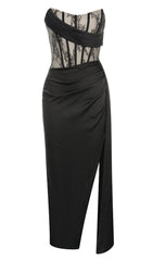 TRÄGERLOSES KORSETT-MIDIKLEID IN SCHWARZ