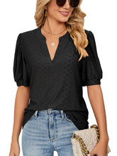 Hemden Lässiges, lockeres T-Shirt mit V-Ausschnitt und Puffärmeln