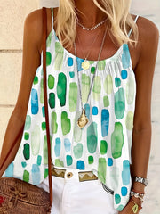 Lässiges Cami-Top in Übergröße, Damen-Camisole mit buntem Gittermuster und Rundhalsausschnitt, leicht dehnbar