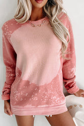 Rosa gebleichtes Pullover-Sweatshirt mit Rundhalsausschnitt