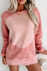Rosa gebleichtes Pullover-Sweatshirt mit Rundhalsausschnitt
