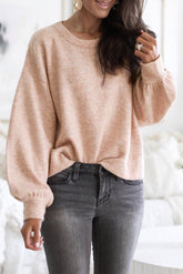 Rosa Pullover mit geripptem Saum und Ballonärmeln