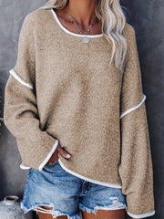 Plus Size Casual Sweater, Women's Plus Solid Long Sleeve Round Neck Slight Stretch Loose Sweater