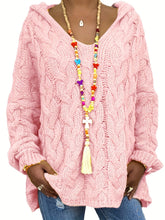 Lässiger Pullover in Übergröße, Damen-Pullover mit Kapuze, langen Ärmeln, V-Ausschnitt, Strickpullover