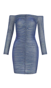 VESTIDO MINI AZUL CIELO CON HOMBROS DESCUBIERTOS