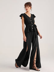 Oberteil mit Flügelärmeln und V-Ausschnitt in schlichter Knopfleiste