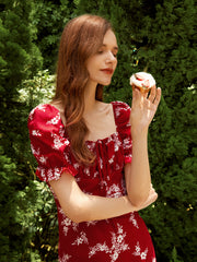 Camelia Breeze – Midikleid mit Blumenmuster und Puffärmeln