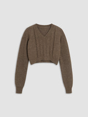 Cable Knit Solid V-Neck Sweater