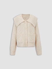 Button Up Cable Knit Collared Cardigan